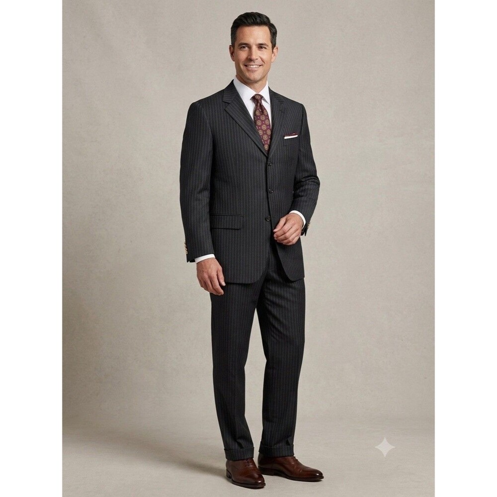 RMB Clothiers Loro Piana Super 130s Wool Mens Pinstripe Suit 42R Custom 2pc